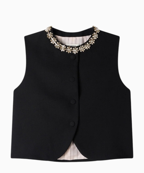 Vest with jewelled neckline