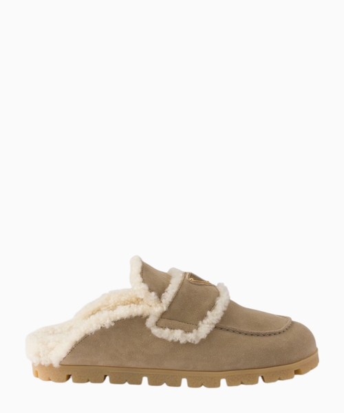 Suede and shearling mules