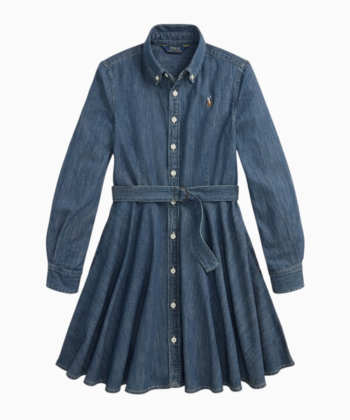 Belted cotton denim shirtdress
