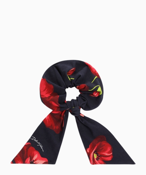Poppy-print interlock scrunchie