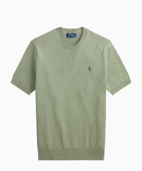Rib-knit cotton short sleeve jumper