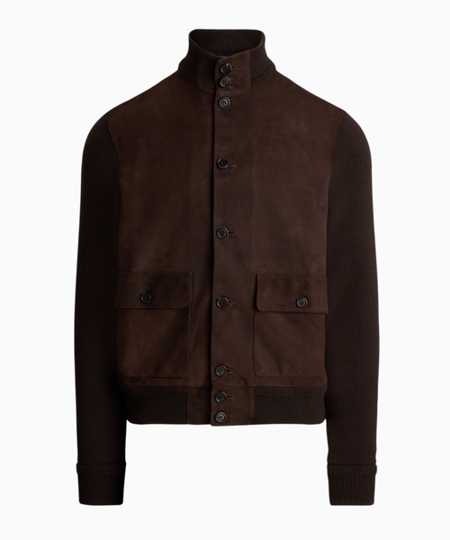 Suede-front cashmere cardigan