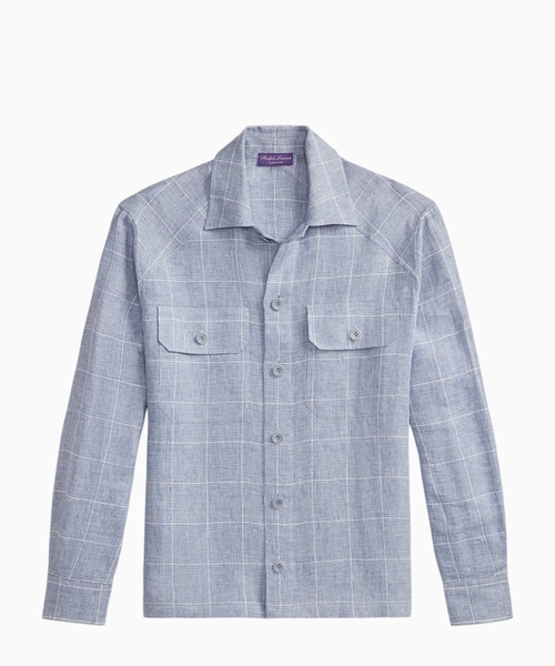 Windowpane damalı kətan köynək