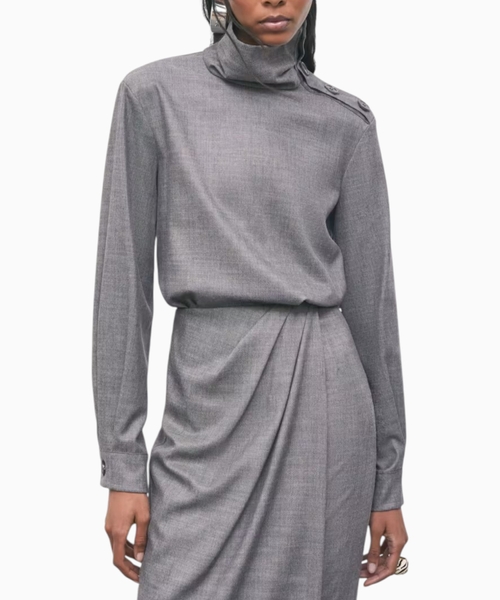 High-neck flannel top with buttons