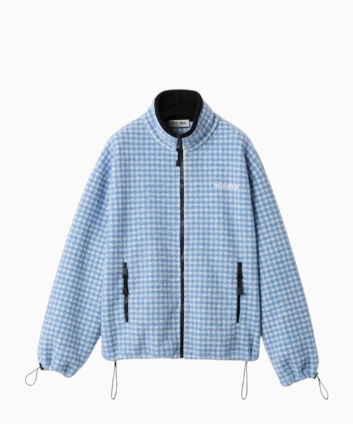 Gingham check fleece jacket