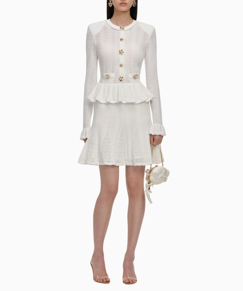 Pointelle peplum knit mini dress