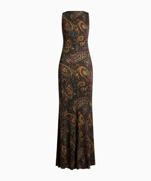 Ribbed long dress with floral paisley motif