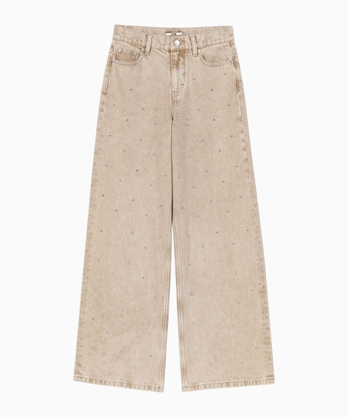 Wide-leg rhinestone jeans