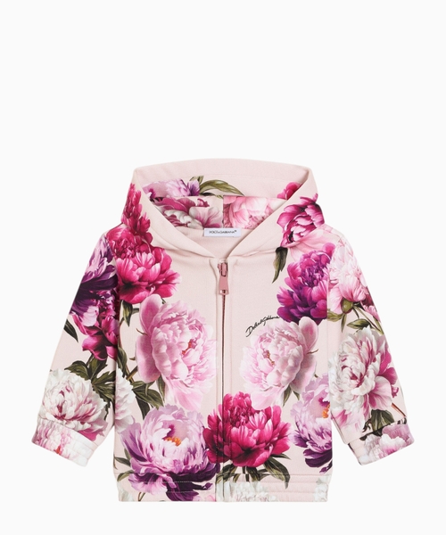 Peony-print cotton hoodie