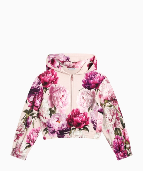 Peony-print cotton hoodie