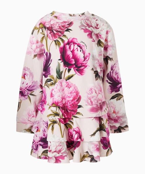 Peony-print dress in cotton