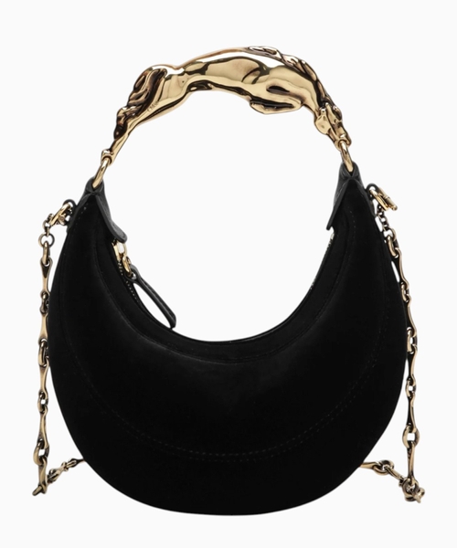 Suede hobo bag with sculptural handle
