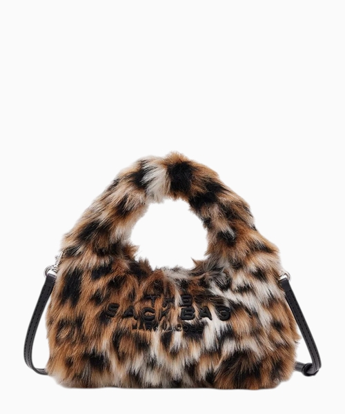 Leopard faux fur micro crossbody sack handbag