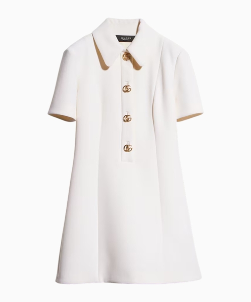 Crêpe wool dress with Double G button