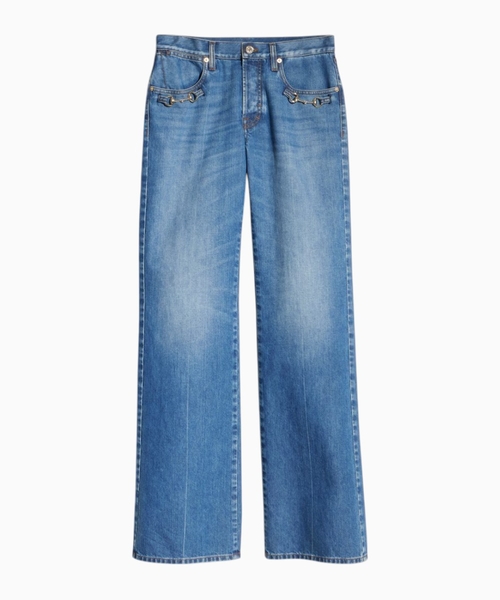 Horsebit detallı pambıq denim şalvar