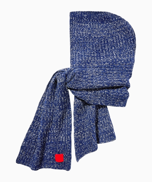 Mouliné wool hooded scarf