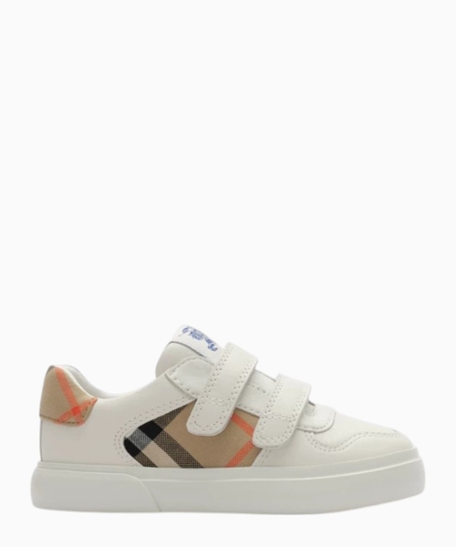 Check and leather sneakers