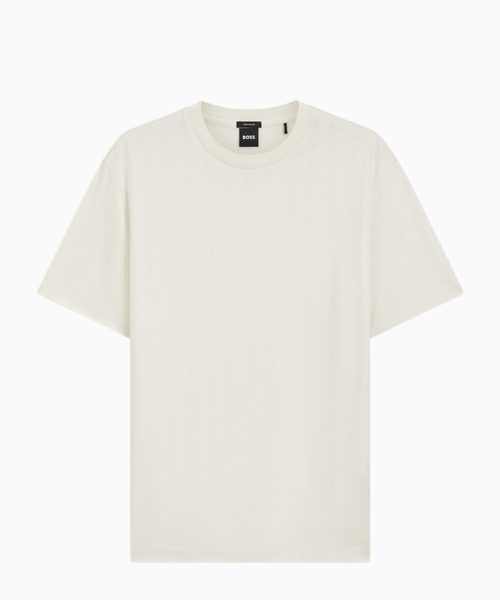 Relyefli jakkard teksturlu düz biçimli pambıq T-shirt