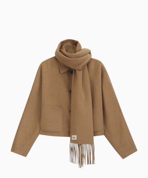 Cropped oversized-fit jacket with detachable scarf