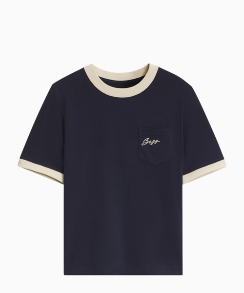 Cotton T-shirt with contrast rib details