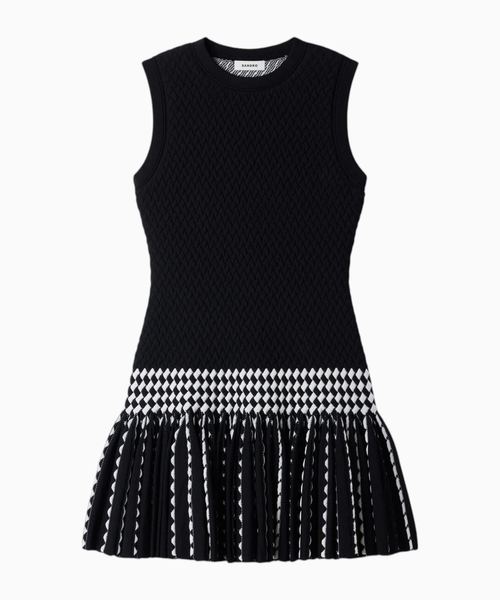Check knit short dress