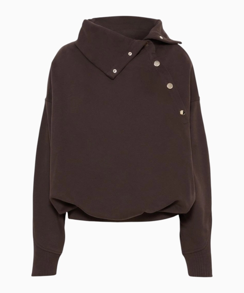 Oversized jacket with an asymmetric fastening