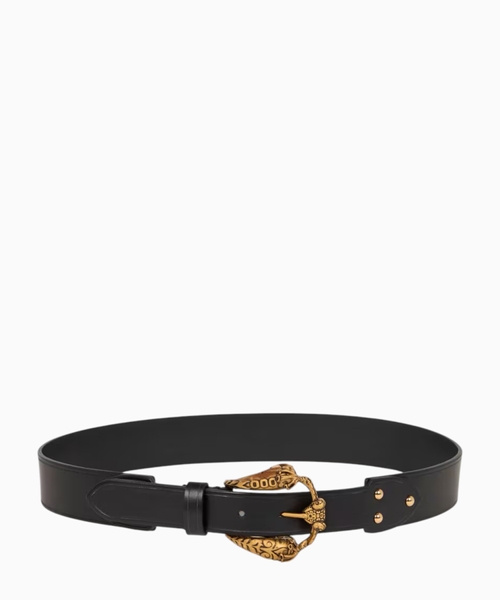 Leather belt with animal buckle