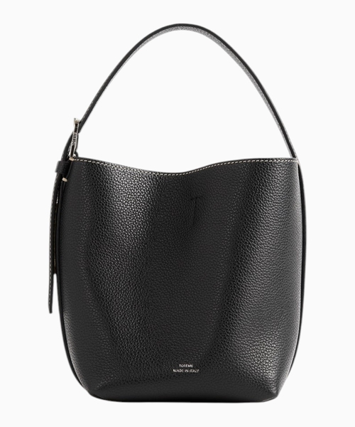 Small belted grained-leather tote bag