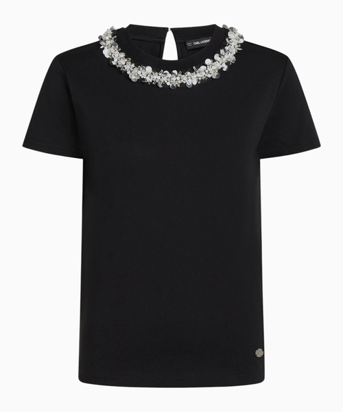 Muncuq yaxalı T-shirt