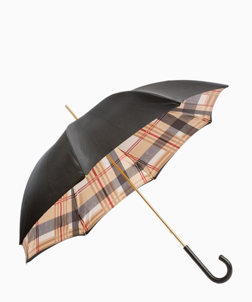 Tartan-lined umbrella with leather handle