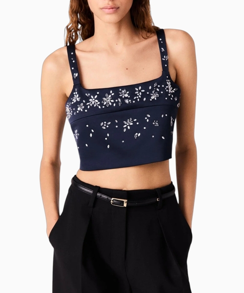 Crystal-embellished top