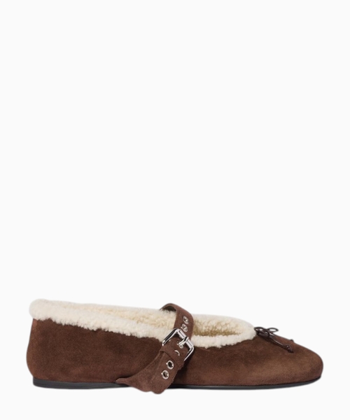 Suede and shearling ballerinas