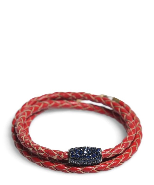 Sapphire stones embellished leather bracelet