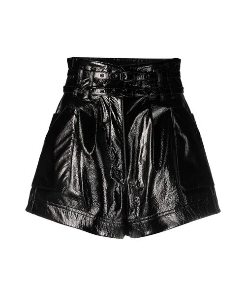 Black high-waisted leather shorts #5