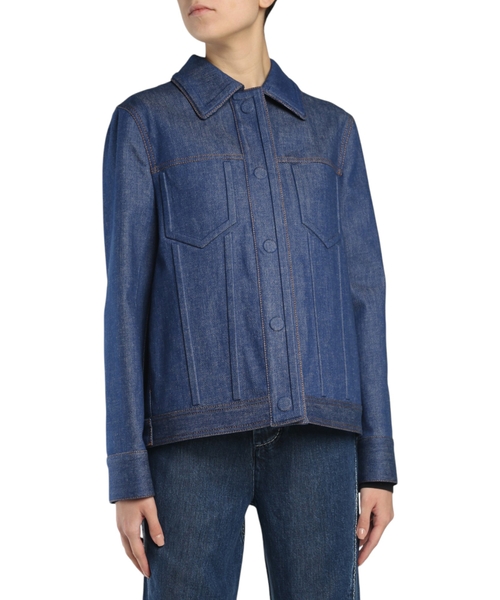 Blue denim jacket with front button fastening