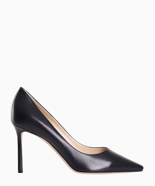 Black leather pumps