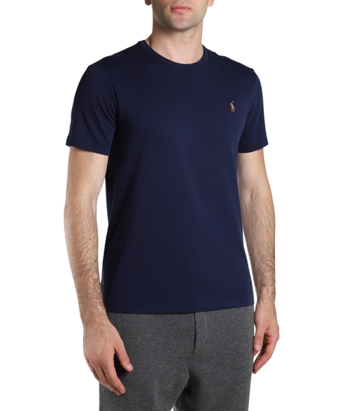 Göy rəngli loqo applikasiyalı t-shirt