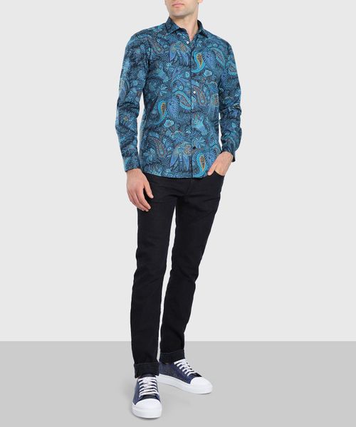 dark blue paisley shirt