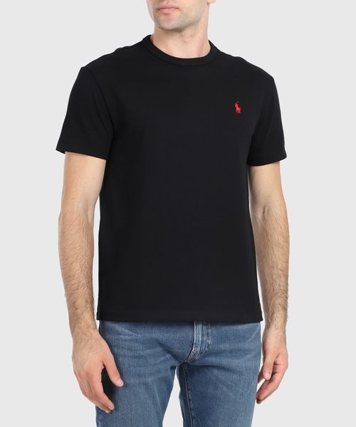 Qara rəngli loqo applikasiyalı t-shirt