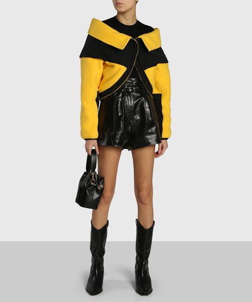 Yellow/ Black Shrug Jacket In Teddy Fleece And Nylon