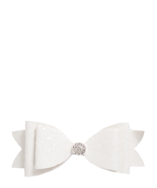 Белый бант для волос с блестками