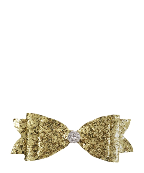 Золотистый бант для волос с блестками