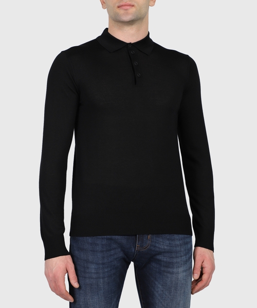 Long-sleeved polo shirt in black 