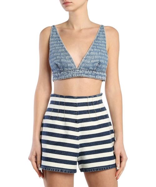 All-over logo denim top in blue