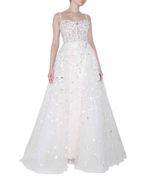 Floral applique detail dress in white