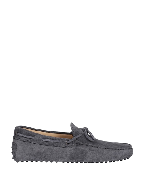 Lace-up trim suede moccasins in grey