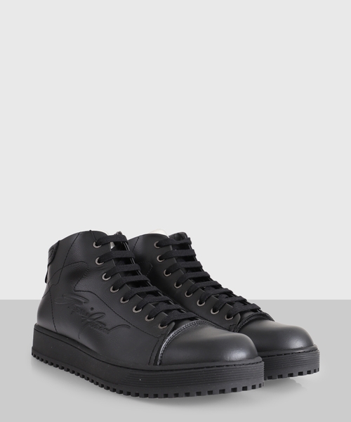 Logo detail leather mid-top sneakers in black