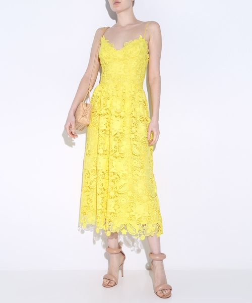 Yellow floral guipure lace midi dress Emporium