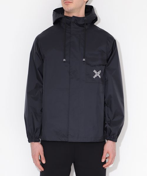 Black logo print hooded rain jacket Emporium