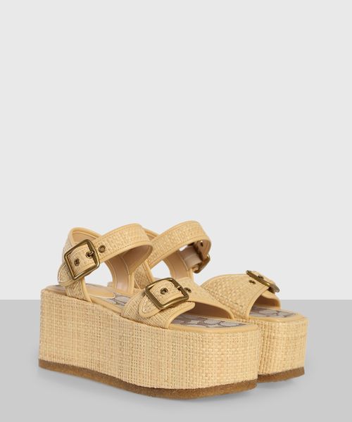 ''Naomi'' platform woven sandals in beige